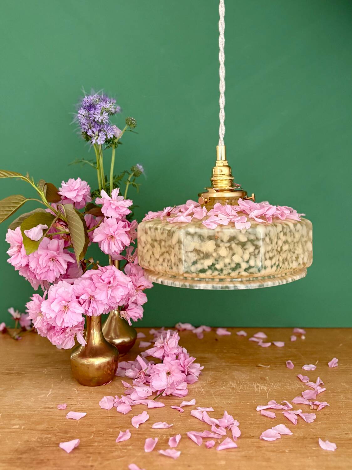 Vintage glass pendant light in yellow from Clichy