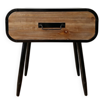 Table de chevet en bois et métal noir, années 70