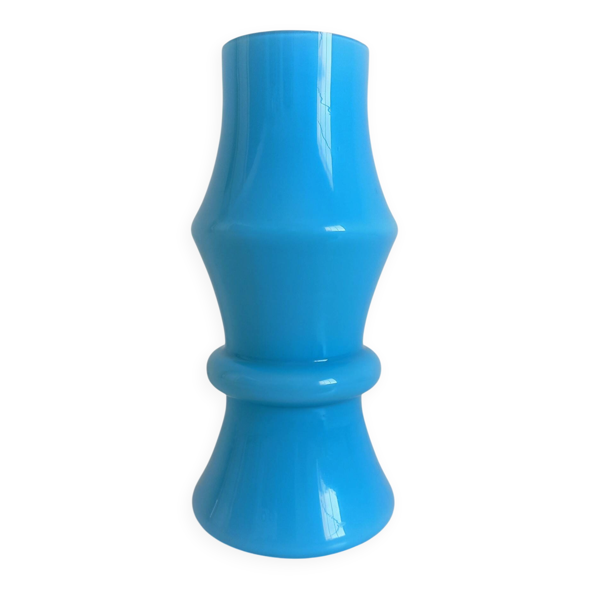 Vintage Italian opaline glass vase from Empoli, turquoise blue, 1960s.