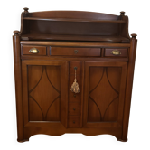 Vintage drop-leaf secretary with a green leather top and inlays.