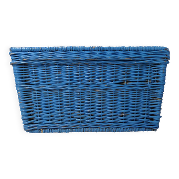 ancien coffre malle en rotin bleu vintage