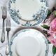 Old mismatched flat plates made of ironstone earthenware.