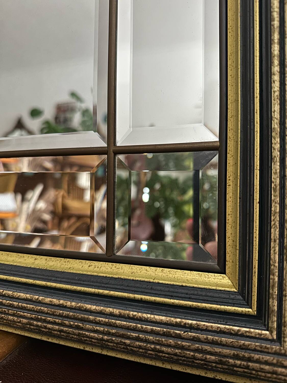 Beveled wooden mirror with glazing beads