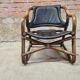 Pair of vintage skaï bamboo armchairs