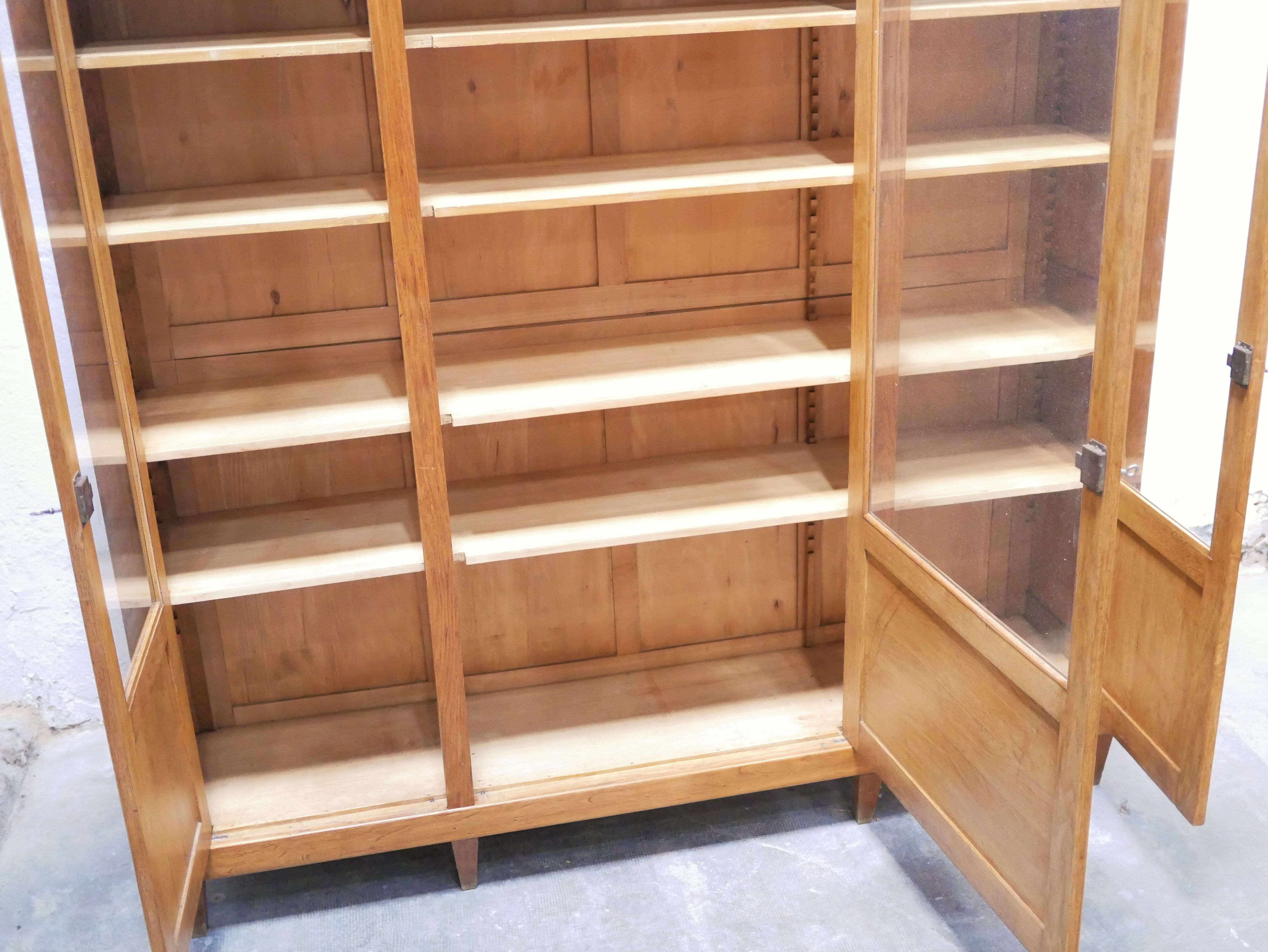 Vintage wooden glass bookcase cabinet