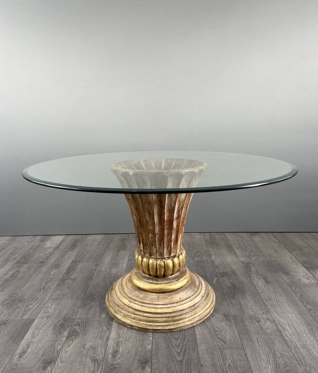 Table with a central carved wooden base, 20th century