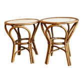 Paire de tables bistrot en bambou