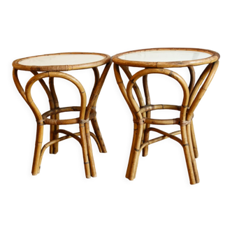 Paire de tables bistrot en bambou