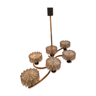 6-pointed metal and glass chandelier