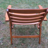 Mid century patinated wood folding garden or patio elbow chair, 1960s