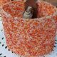 70s Scandinavian style chandelier in wood and orange granite resin 3 lights