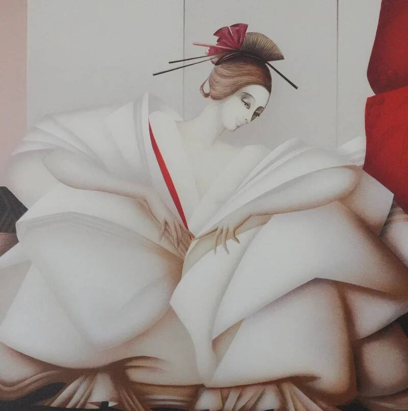 Philippe Augé: Women in white dresses, original signed lithograph