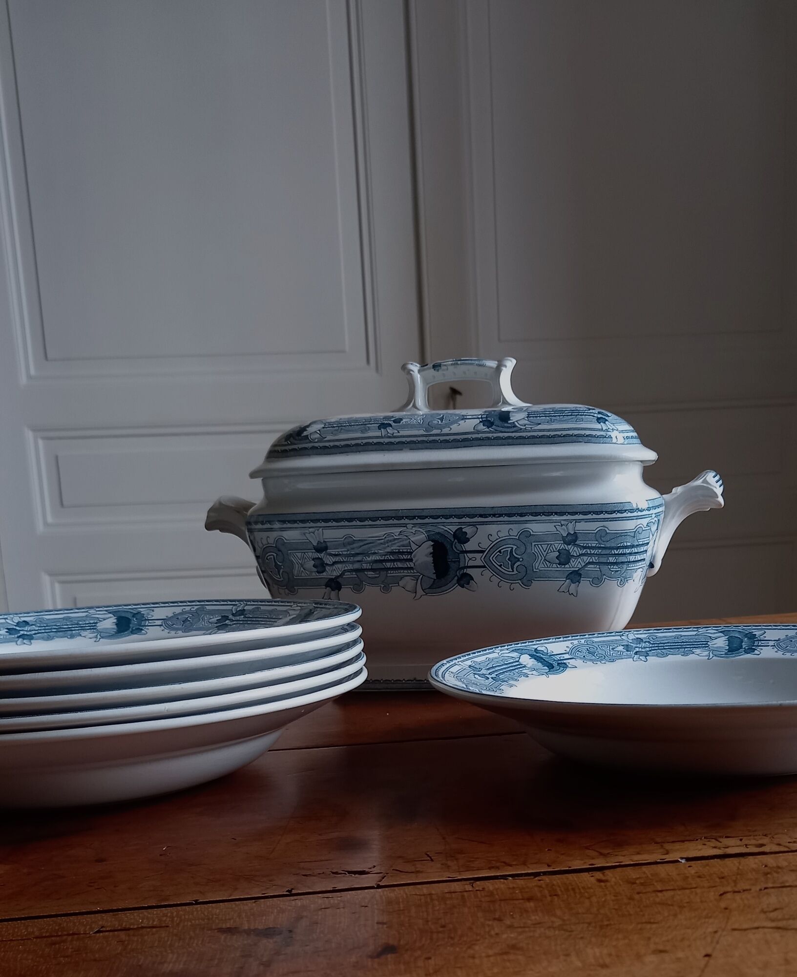 6 old hollow earthenware plates Terre de Fer Massena Creil Montereau (ø 25 cm)
