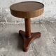 Vintage round side table in solid dark brown wood — compact tripod base, classic 1940s-1950s style