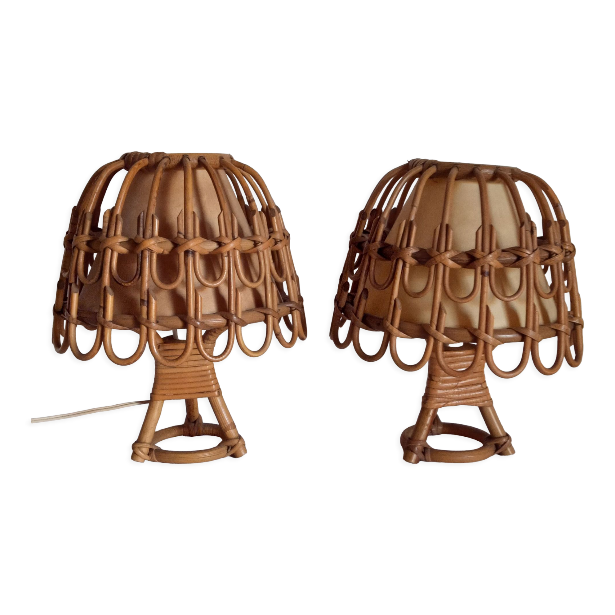 Paire de lampes bambou années 70