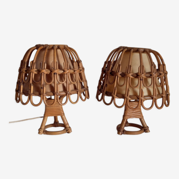Paire de lampes bambou années 70
