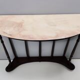 Neoclassical Style Turned Beech Console Table with a Demilune Marble Top, Italy