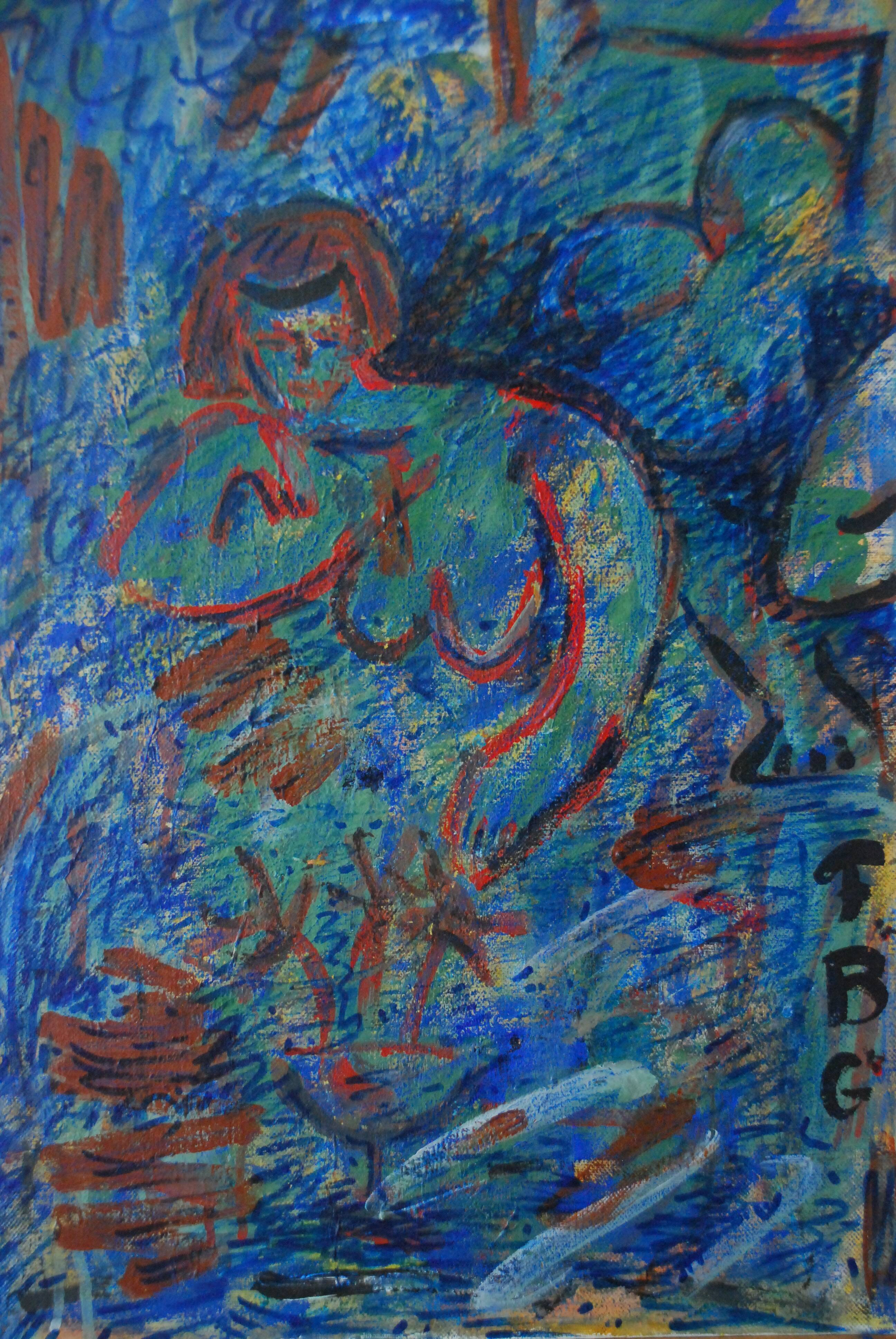 Abstract painting portrait of vintage woman year 60/70