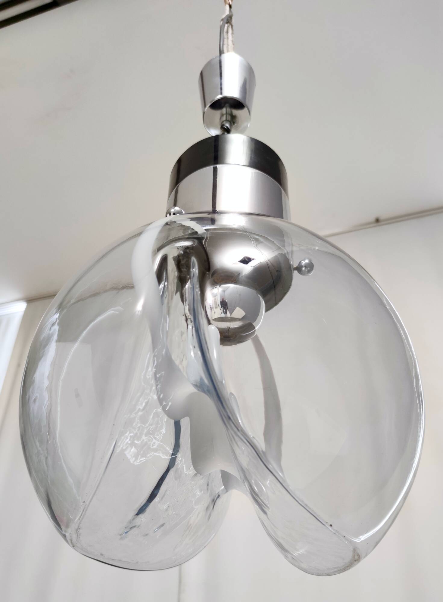 Murano Glass and Varnished Metal Pendant by Toni Zuccheri for Venini, Italy