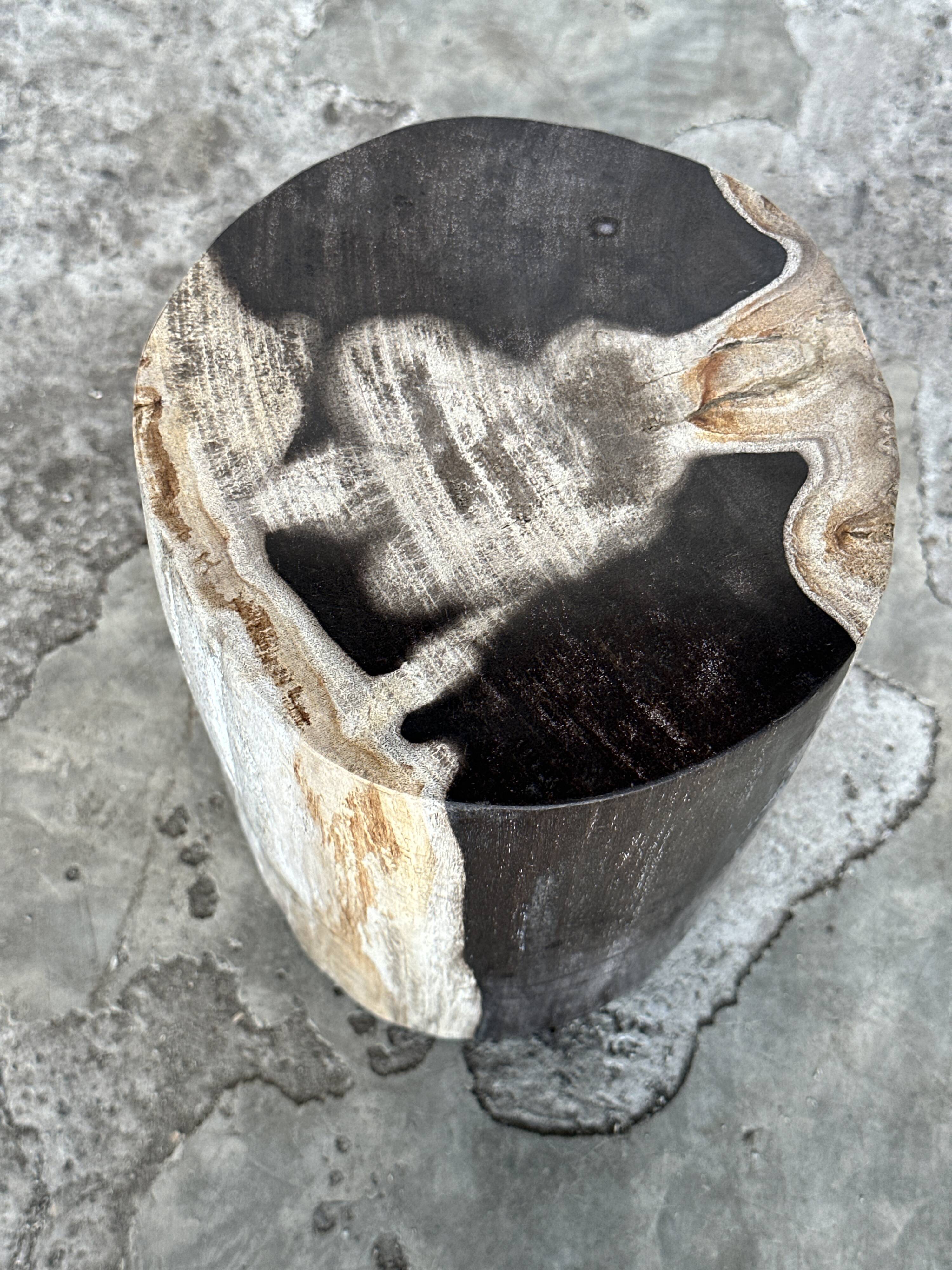 Small black, white and gray petrified wood side table H28cm D:18.5