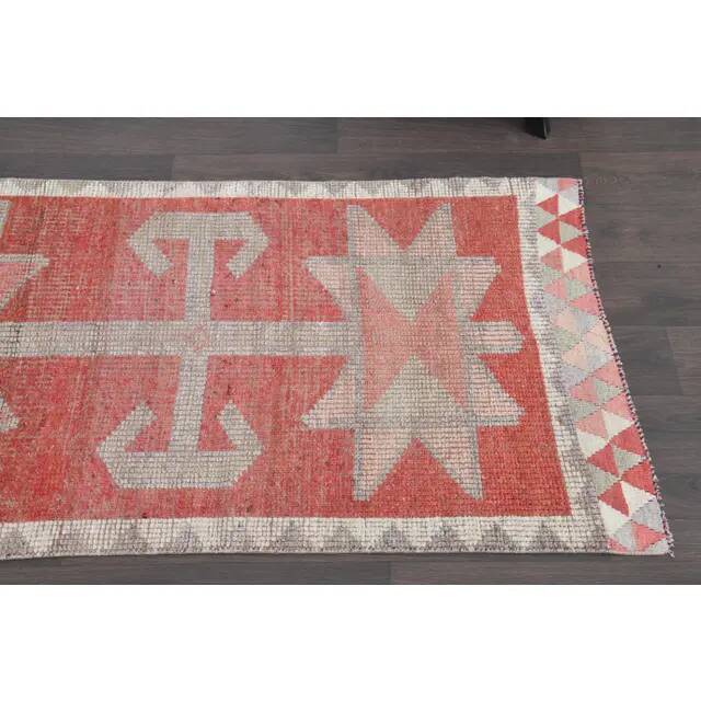 1970s Turkish Oushak Handmade Wool Cotton Red Runner Rug 90x304