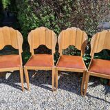 Set of art deco chairs in wood and skaï