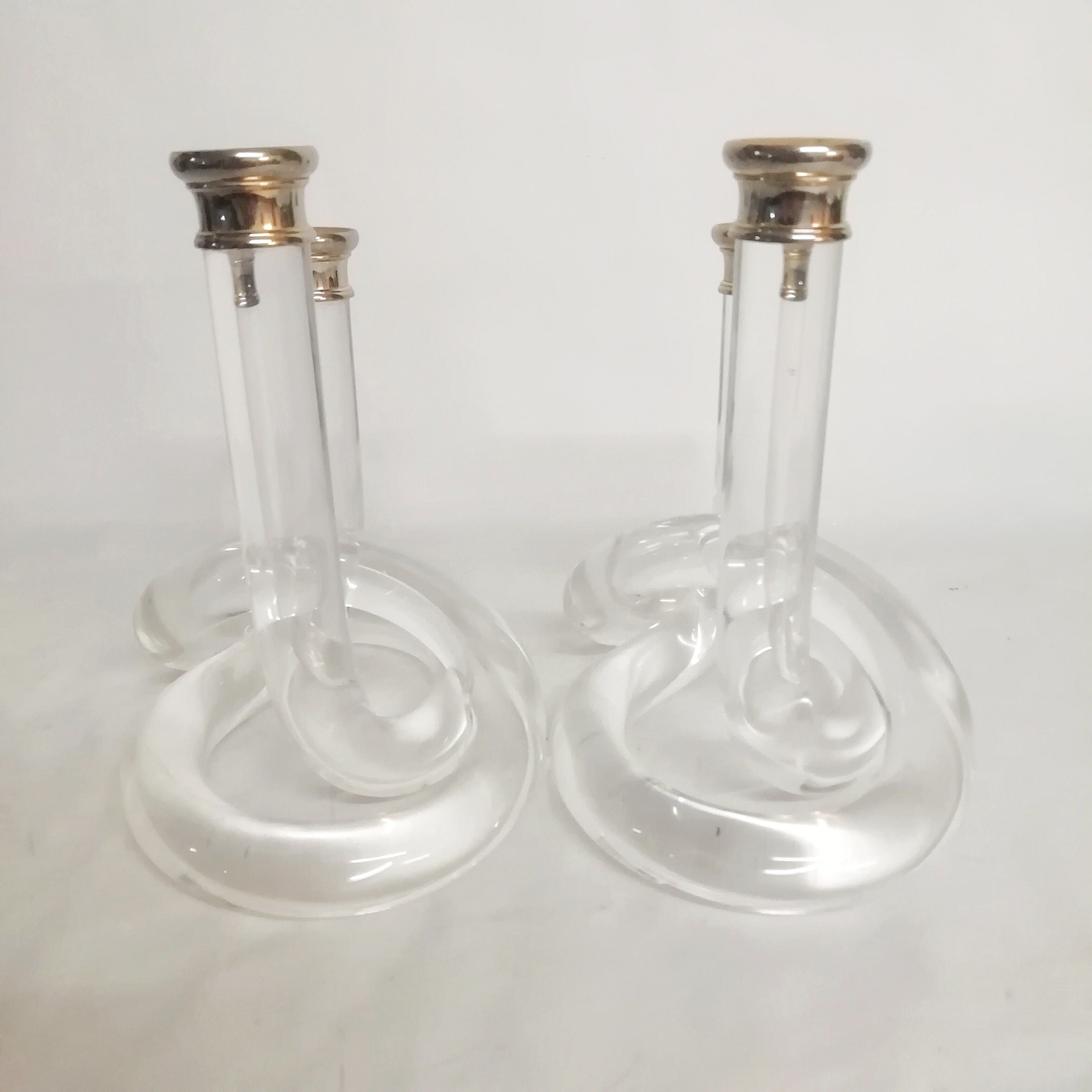 Pair of Dorothy Thorpe's "pretzel" lucite candlestiks 1960