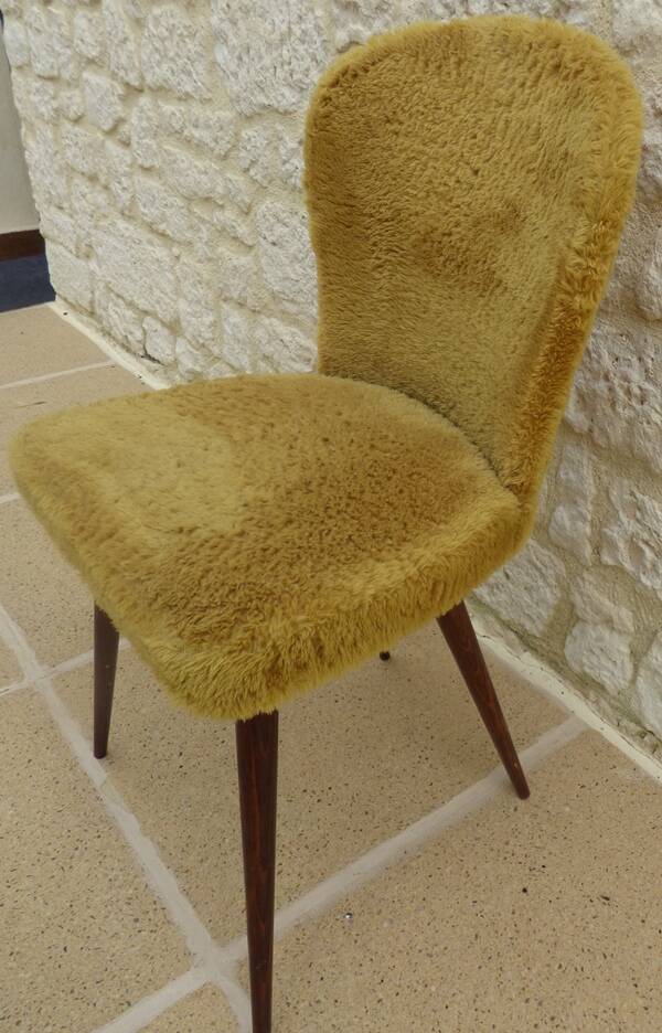 1950s compass foot sheepskin chair covered in sheepskin fabric