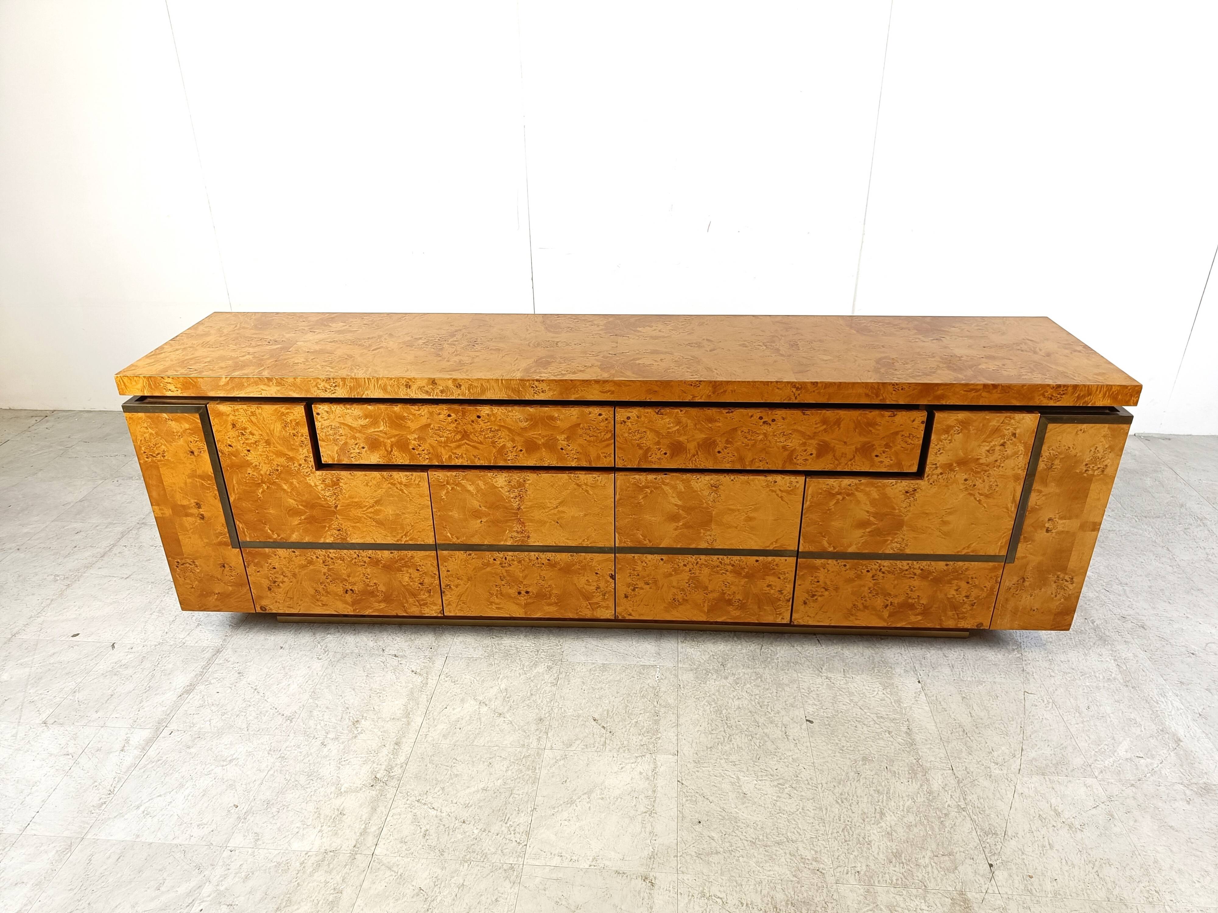 Burl wood credenza by Jean Claude Mahey, 1970s