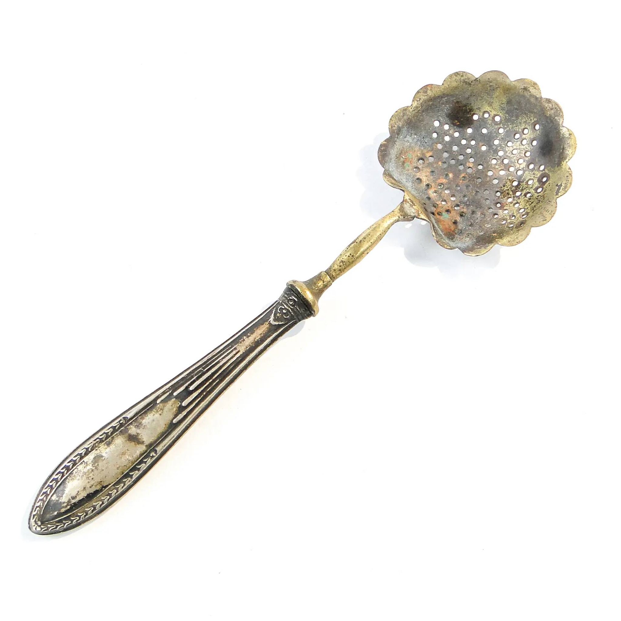 Absinthe spoon, brass, silver, Germany, early 20th century