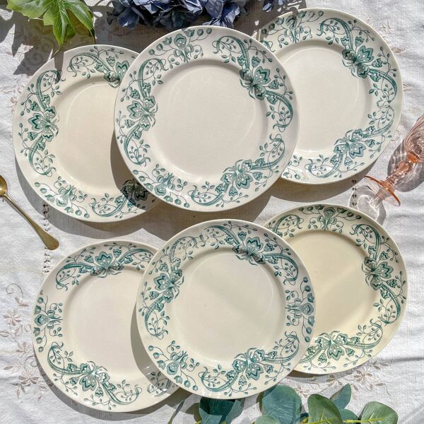 Lot de 6 Petites Assiettes Anciennes Terre de Fer ''Figuig'' – Longchamp XIXe