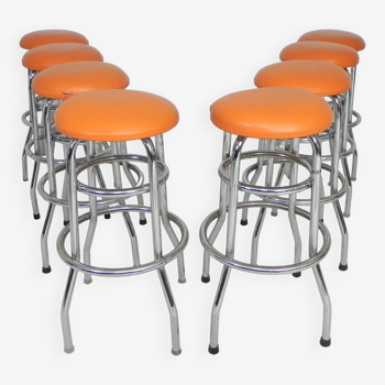 Set of 8 chrome bar stools, Hilma, 1970s