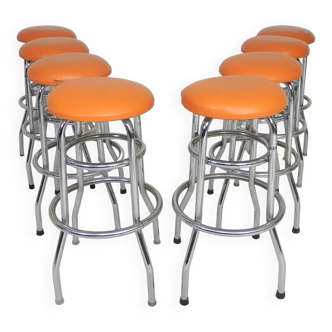 Set of 8 chrome bar stools, Hilma, 1970s