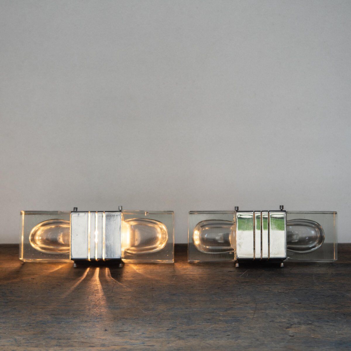 Murano glass wall lamps with chrome brass, Italy, 1970s, set of 2.
