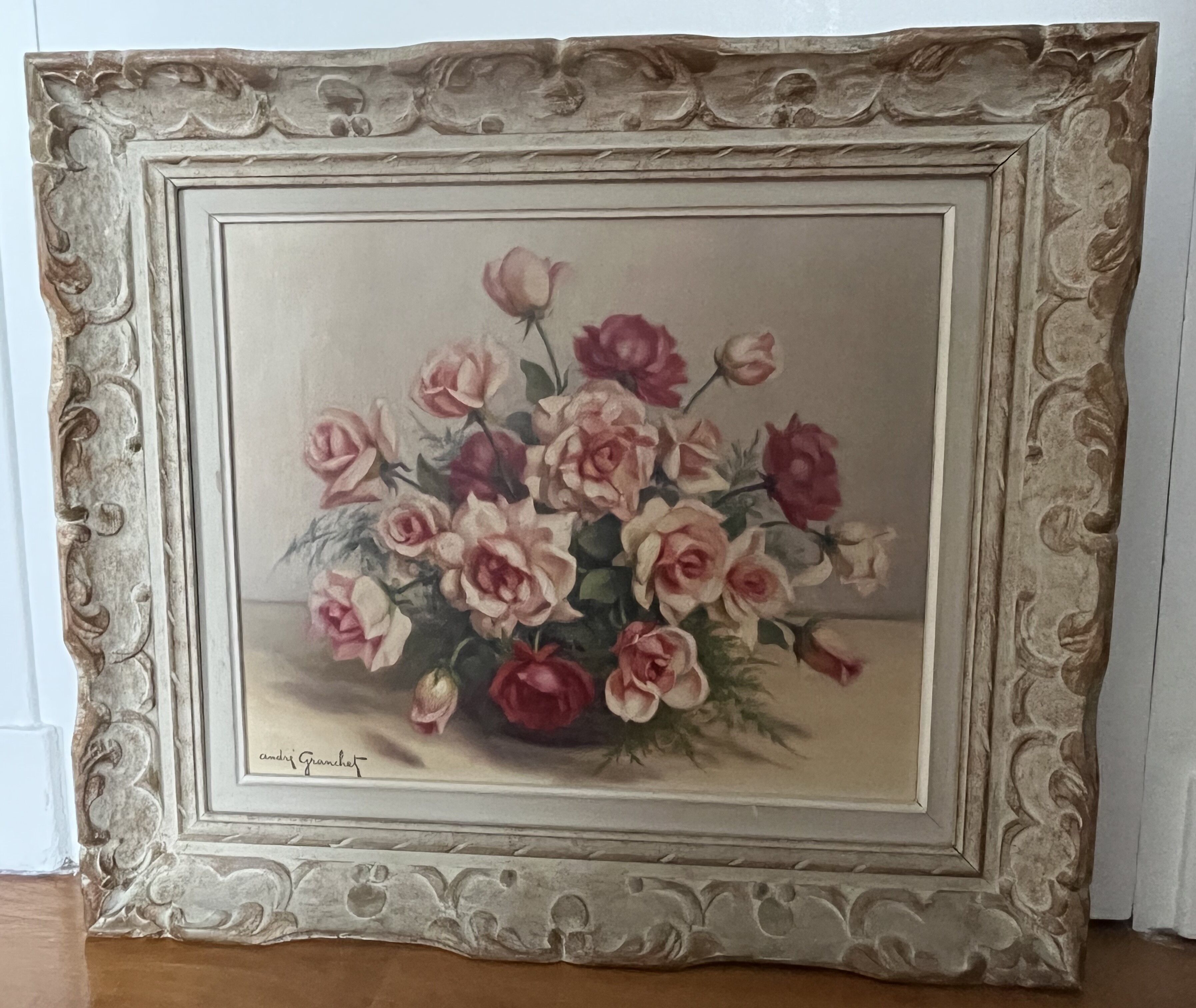 Huile sur toile - nature morte au bouquet de roses