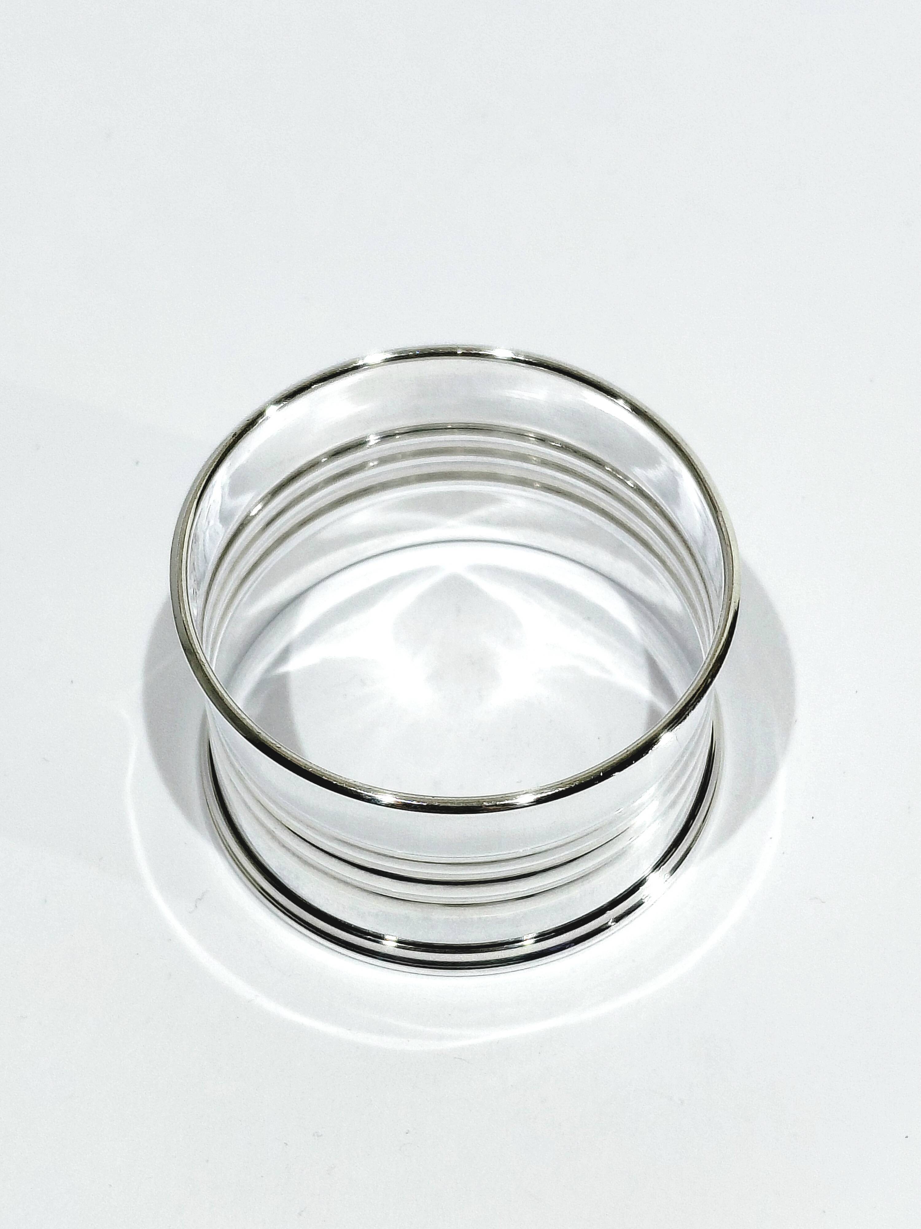 Round Silver Napkin Ring with Striped Decoration