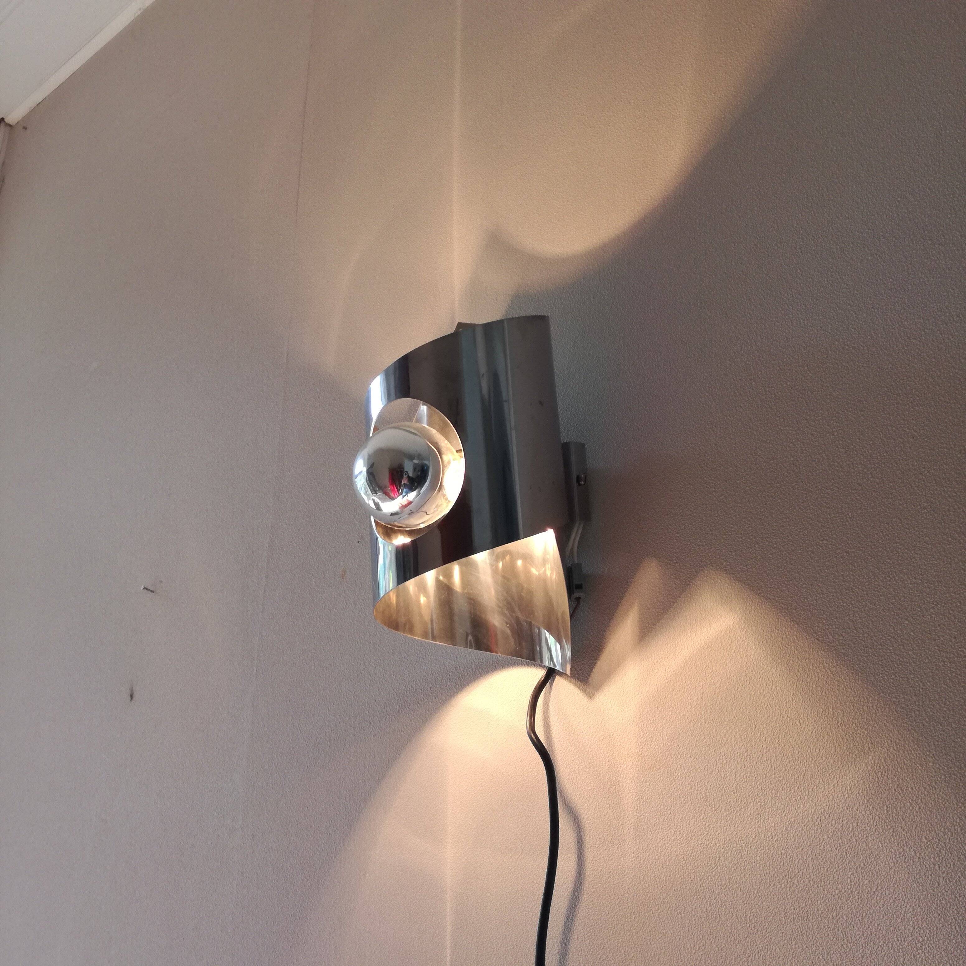 Space Age polished stainless steel wall light from the 1970s
