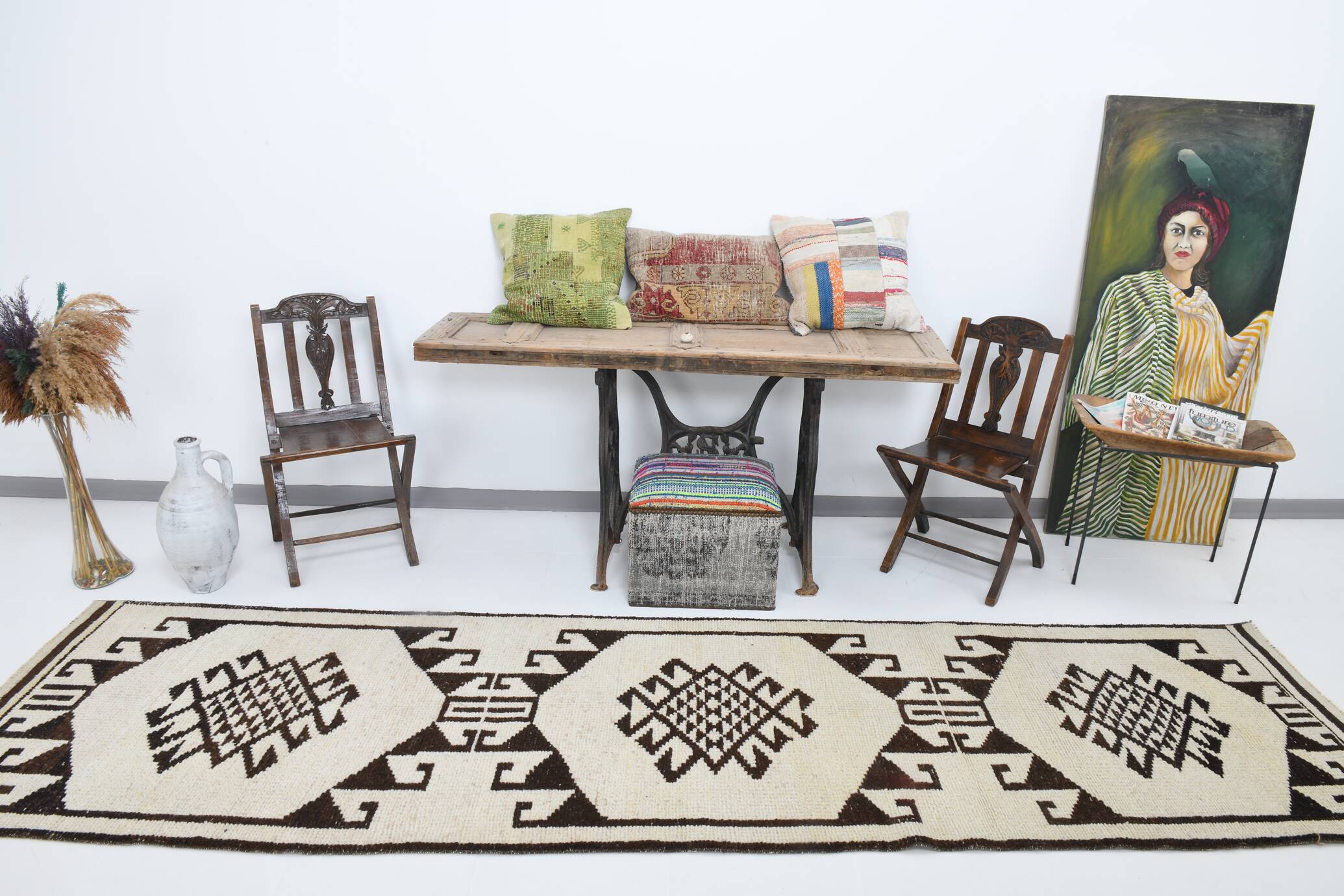 3x12 Rug For Hallway Brown Beige Turkish Runner Rug, 92x364Cm SK 18273