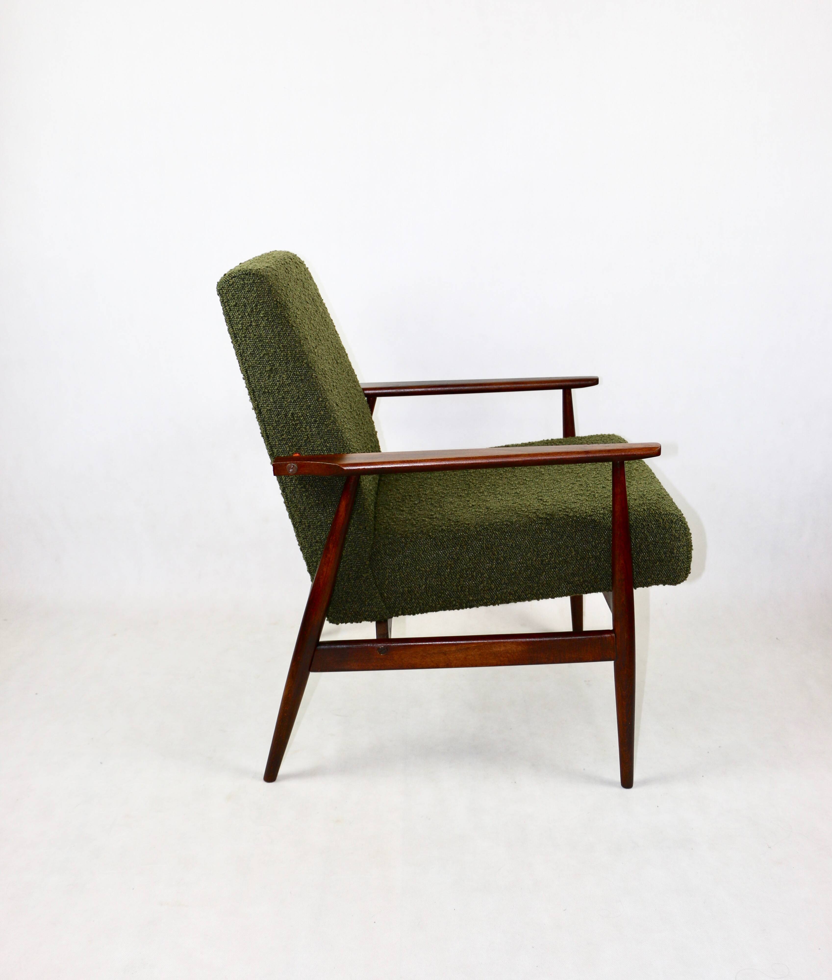 Armchair 'Lis', 1970s olive boucle, design by Henryk Lis - 2 pieces available