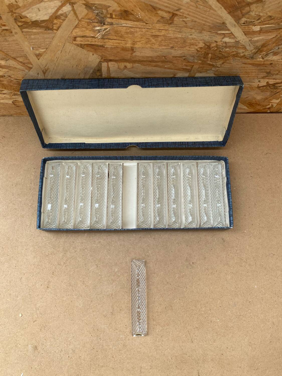 Antique set of 12 crystal knife holders art table kitchen vintage