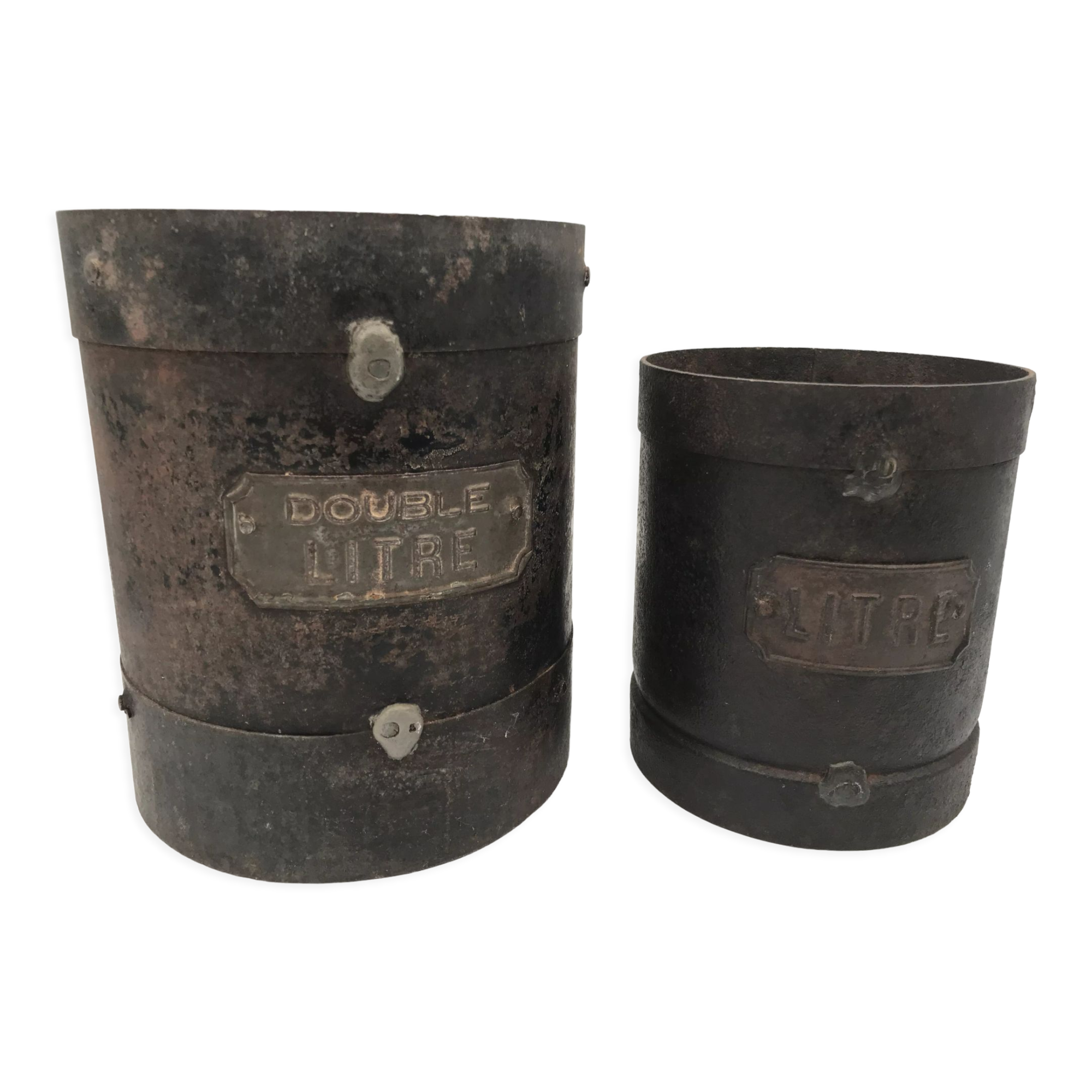 Set of 2 measures or grain pots double liter and liter in iron XlXh