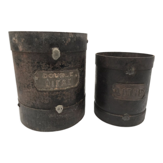 Set of 2 measures or grain pots double liter and liter in iron XlXh