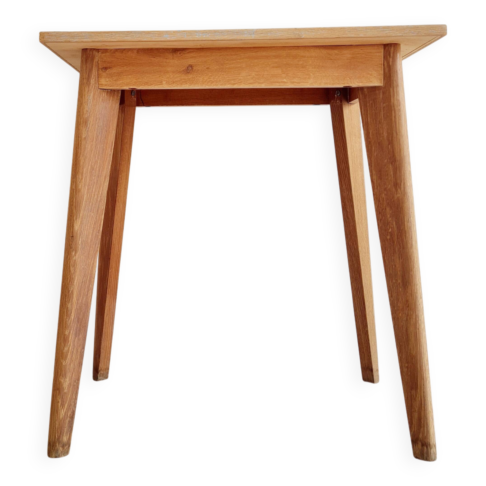 Table - old raw wood boarding school desk with compass legs