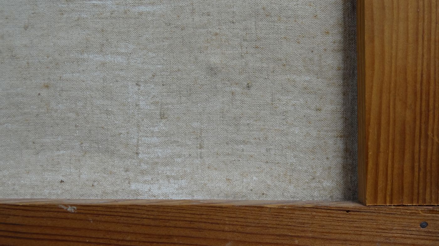 Oil on canvas Animated landscape by the lake at dusk 120 x 60 cm signed Rogiez