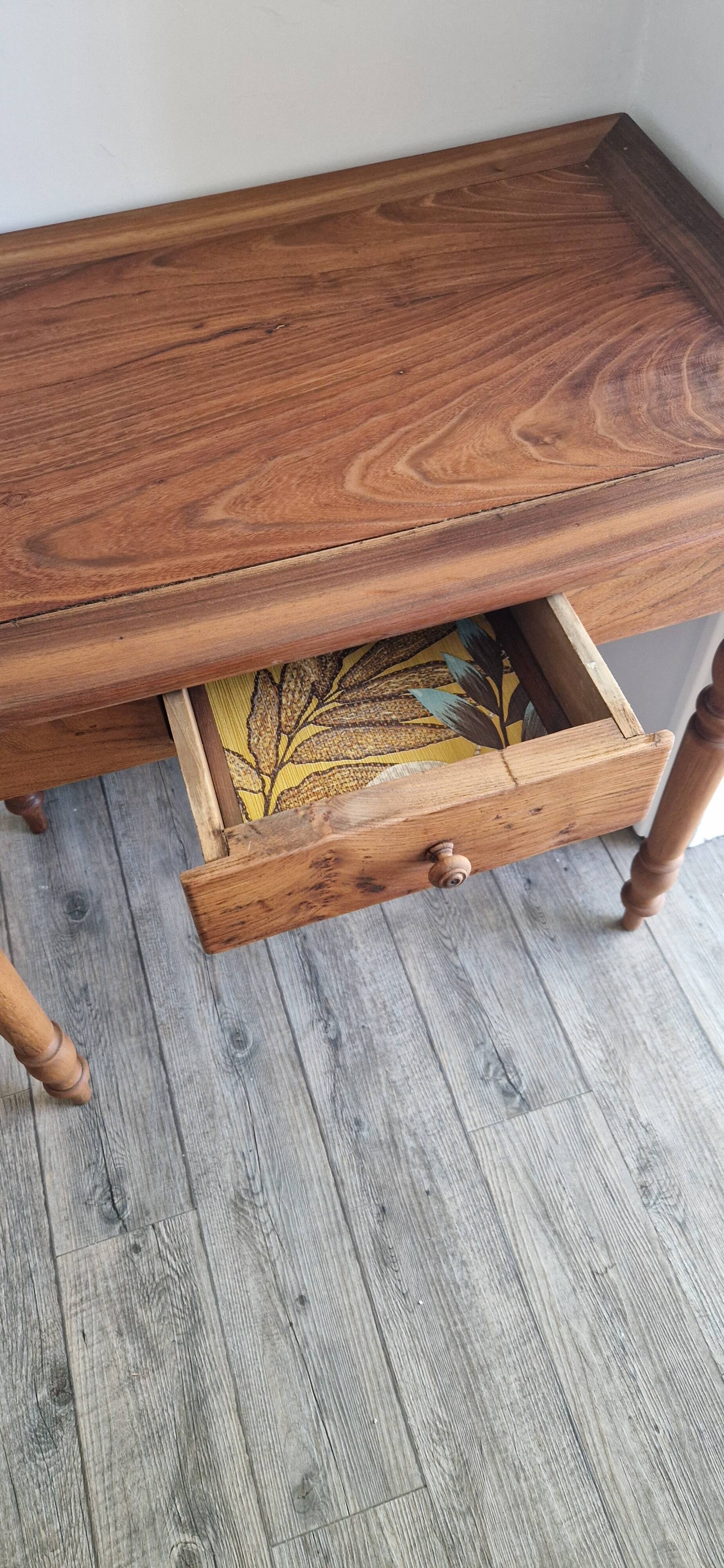 Antique writing table, solid wood desk with turned legs