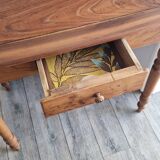 Table à écrire ancienne, bureau en bois massif pieds tournés