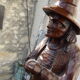 Wooden saddle with statuette, Breton figure, ancient and chiseled, Henri II style