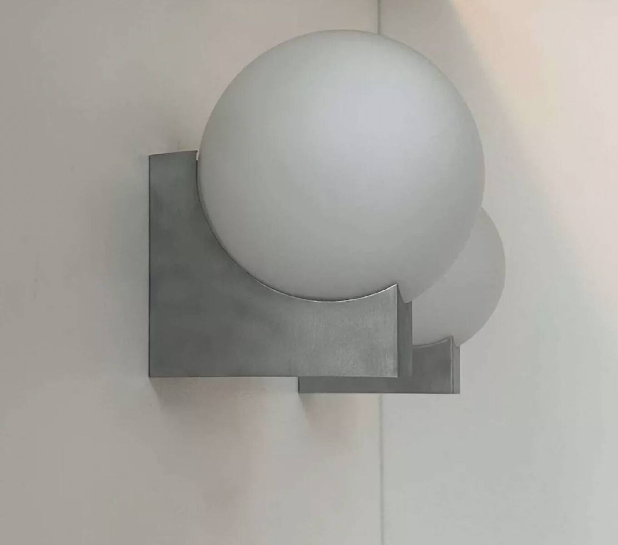 Pair of vintage wall lights, brushed metal and opaline, France 1970
