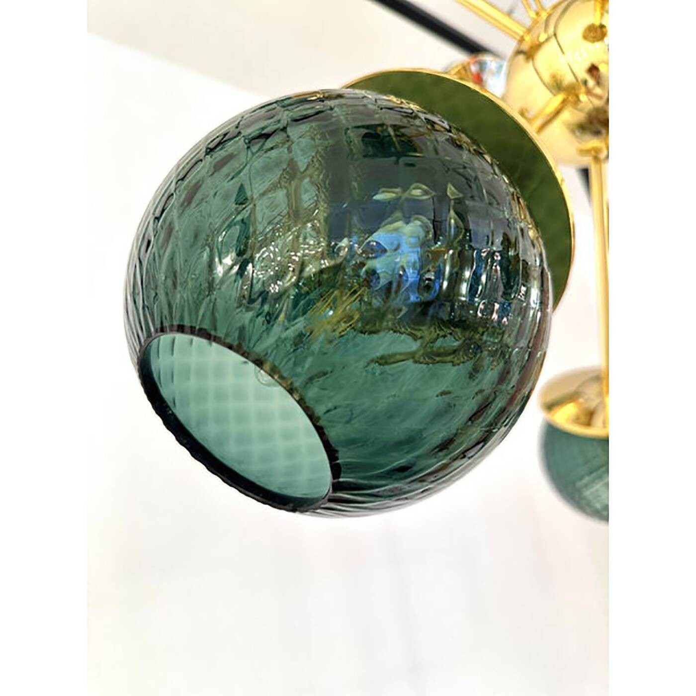 Italian Gold Chandelier Sputnik in Murano Glass Style Green "Balloton"