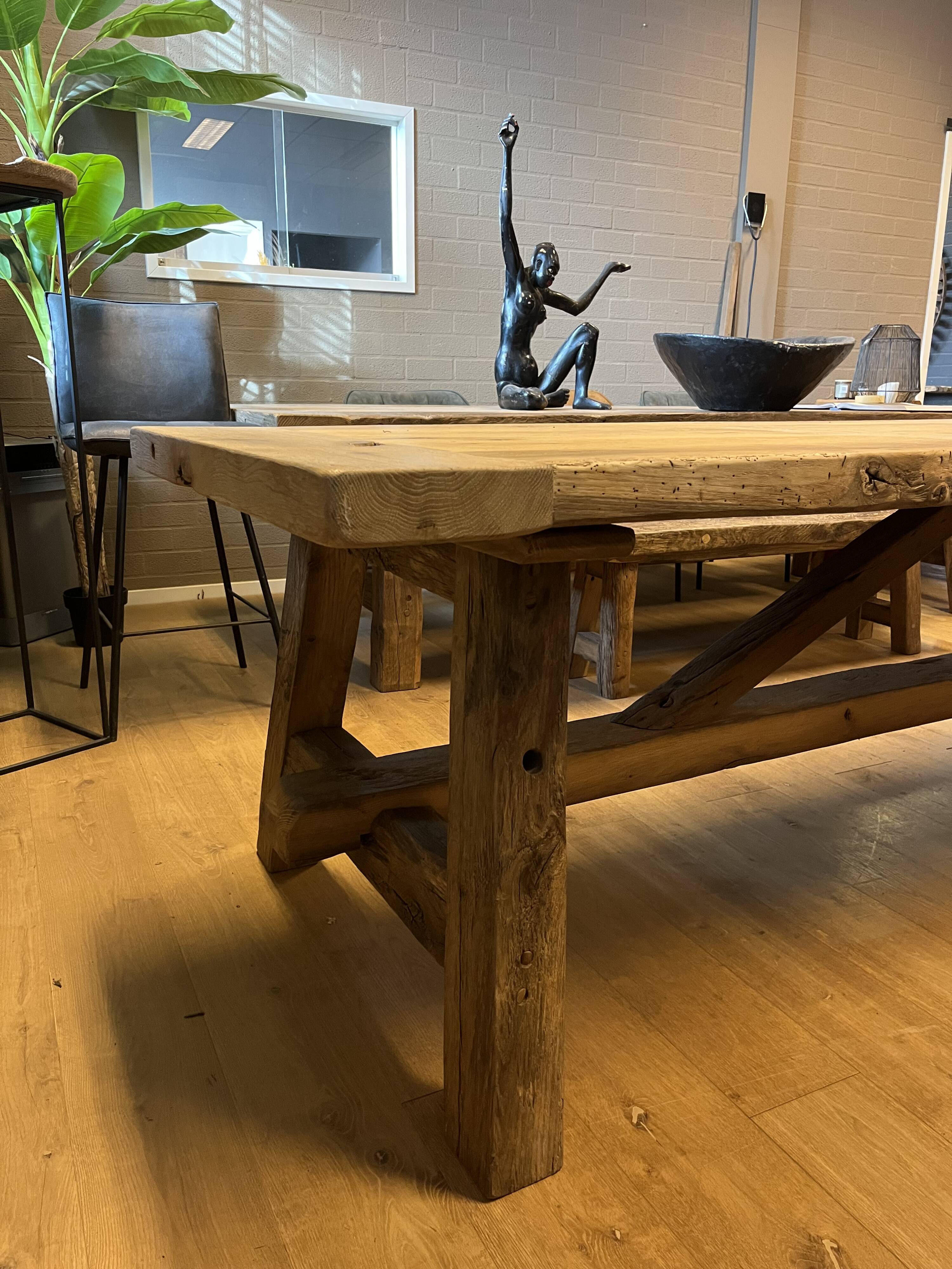 Tower antique oak farmhouse table - 300 by 93 cm